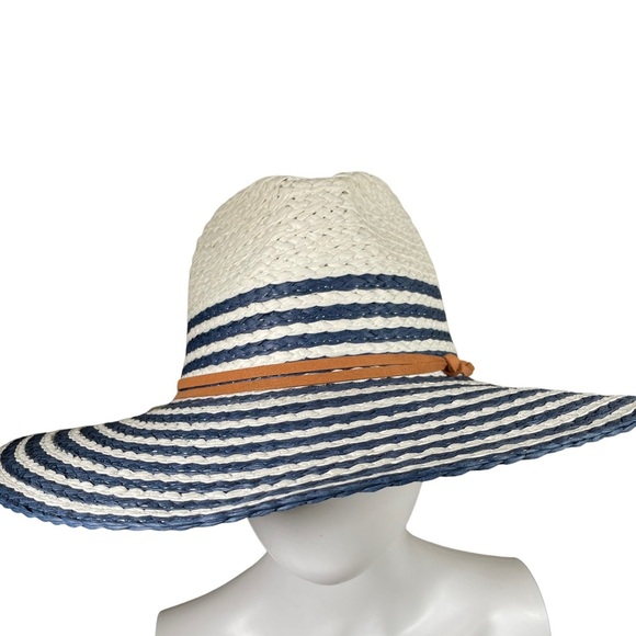 Wide brim SUN HAT by Lucky 7. BLUE WHITE NAUTICAL Resortwear beach vacation - Picture 1 of 13
